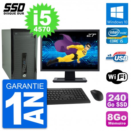 PC Tour HP ProDesk 400 G1 Ecran 27" i5-4570 RAM 8Go SSD 240Go Windows 10 Wifi