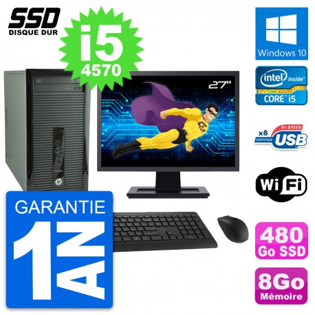 PC Tour HP ProDesk 400 G1 Ecran 27" i5-4570 RAM 8Go SSD 480Go Windows 10 Wifi