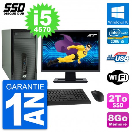 PC Tour HP 400 G1 Ecran 27" Intel Core i5-4570 RAM 8Go SSD 2To Windows 10 Wifi