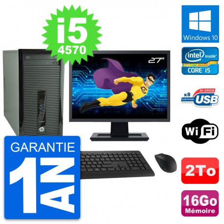PC Tour HP 400 G1 Ecran 27" Intel i5-4570 RAM 16Go Disque 2To Windows 10 Wifi