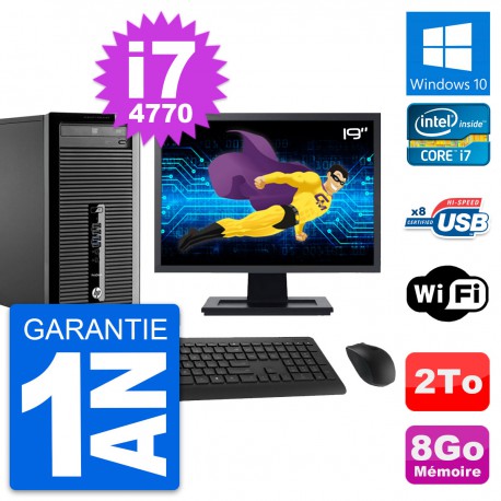 PC Tour HP 400 G1 Ecran 19" Intel i7-4770 RAM 8Go Disque Dur 2To Windows 10 Wifi