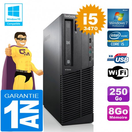 PC Lenovo M92p SFF Core I5-3470 Ram 8Go Disque 250 Go Graveur DVD Wifi W7