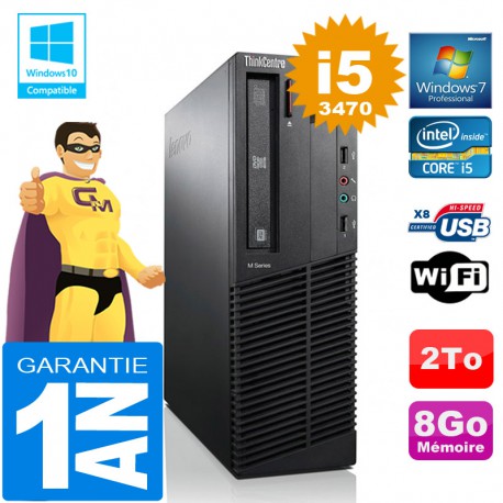 PC Lenovo M92p SFF Core I5-3470 Ram 8Go Disque 2 To Graveur DVD Wifi W7