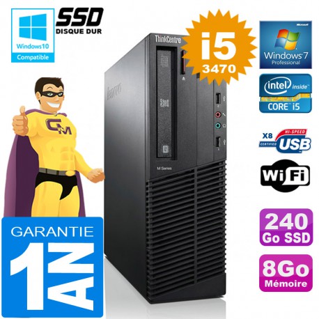 PC Lenovo M92p SFF Core I5-3470 Ram 8Go Disque 240 Go SSD Graveur DVD Wifi W7