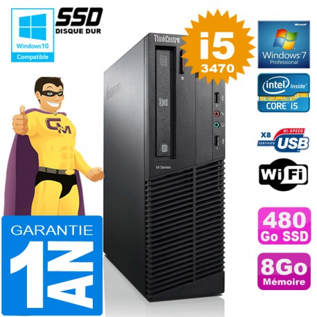 PC Lenovo M92p SFF Core I5-3470 Ram 8Go Disque 480 Go SSD Graveur DVD Wifi W7