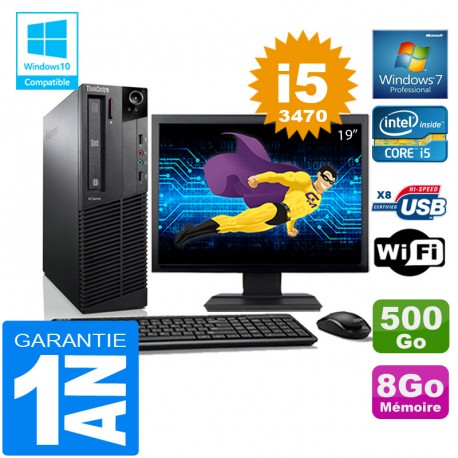 PC Lenovo M92p SFF Core I5-3470 Ram 8Go Disque 500 Go Wifi W7 Ecran 19"