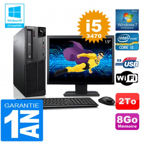 PC Lenovo M92p SFF Core I5-3470 Ram 8Go Disque 2 To Wifi W7 Ecran 19"