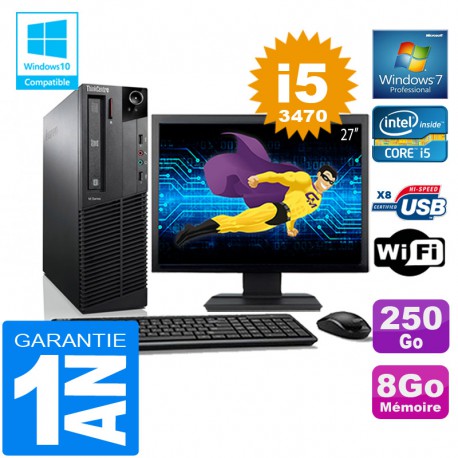 PC Lenovo M92p SFF Core I5-3470 Ram 8Go Disque 250 Go Wifi W7 Ecran 27"