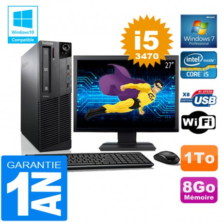 PC Lenovo M92p SFF Core I5-3470 Ram 8Go Disque 1 To Wifi W7 Ecran 27"