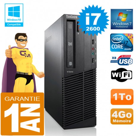 PC Lenovo M92p SFF Core I7-2600 Ram 4Go Disque 1 To Graveur DVD Wifi W7