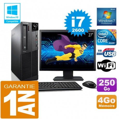 PC Lenovo M92p SFF Core I7-2600 Ram 4Go Disque 250 Go Wifi W7 Ecran 27"