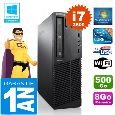 PC Lenovo M92p SFF Core I7-2600 Ram 8Go Disque 500 Go Graveur DVD Wifi W7