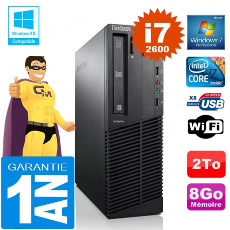 PC Lenovo M92p SFF Core I7-2600 Ram 8Go Disque 2 To Graveur DVD Wifi W7