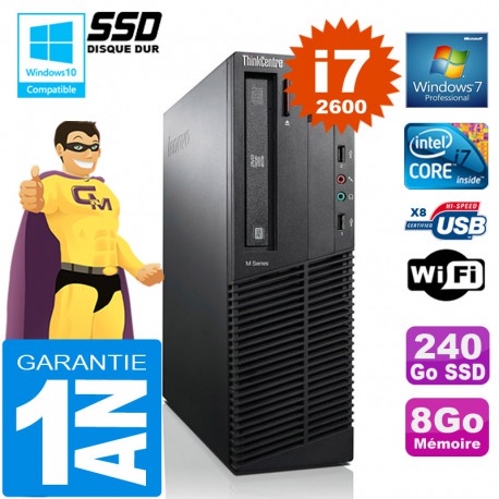 PC Lenovo M92p SFF Core I7-2600 Ram 8Go Disque 240 Go SSD Graveur DVD Wifi W7
