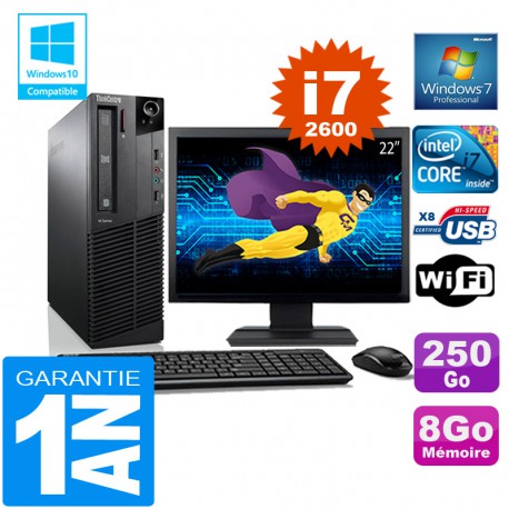 PC Lenovo M92p SFF Core I7-2600 Ram 8Go Disque 250 Go Wifi W7 Ecran 22"