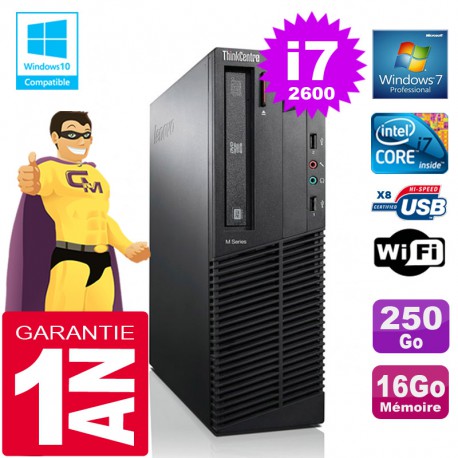 PC Lenovo M92p SFF Core I7-2600 Ram 16Go Disque 250 Go Graveur DVD Wifi W7