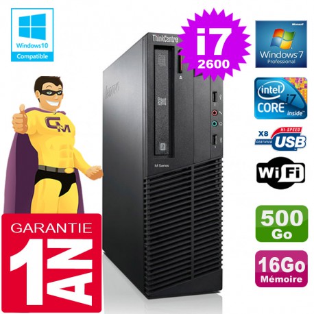 PC Lenovo M92p SFF Core I7-2600 Ram 16Go Disque 500 Go Graveur DVD Wifi W7