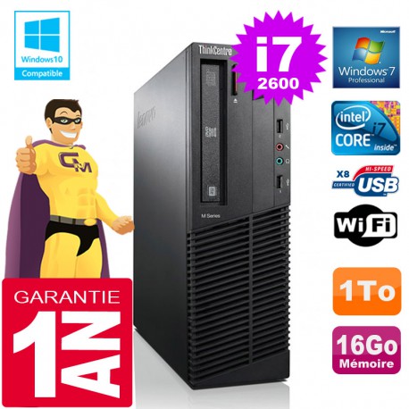 PC Lenovo M92p SFF Core I7-2600 Ram 16Go Disque 1 To Graveur DVD Wifi W7