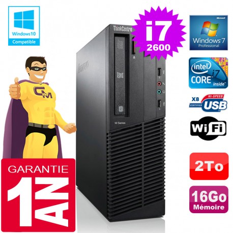 PC Lenovo M92p SFF Core I7-2600 Ram 16Go Disque 2 To Graveur DVD Wifi W7