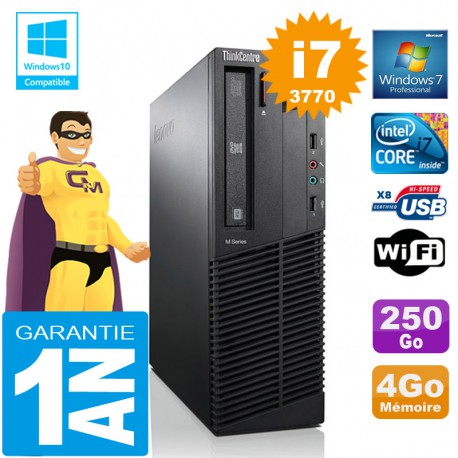 PC Lenovo M92p SFF Core I7-3770 Ram 4Go Disque 250 Go Graveur DVD Wifi W7