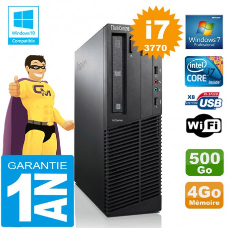 PC Lenovo M92p SFF Core I7-3770 Ram 4Go Disque 500 Go Graveur DVD Wifi W7