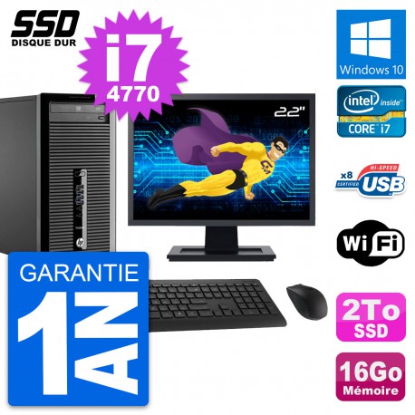 PC Tour HP 400 G1 Ecran 22" Intel Core i7-4770 RAM 16Go SSD 2To Windows 10 Wifi