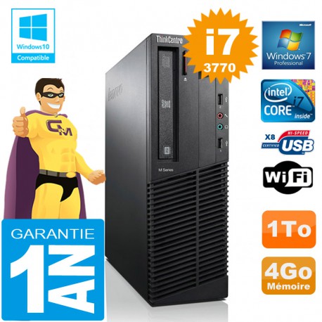 PC Lenovo M92p SFF Core I7-3770 Ram 4Go Disque 1 To Graveur DVD Wifi W7