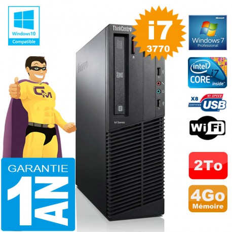 PC Lenovo M92p SFF Core I7-3770 Ram 4Go Disque 2 To Graveur DVD Wifi W7