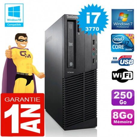 PC Lenovo M92p SFF Core I7-3770 Ram 8Go Disque 250 Go Graveur DVD Wifi W7