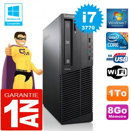 PC Lenovo M92p SFF Core I7-3770 Ram 8Go Disque 1 To Graveur DVD Wifi W7