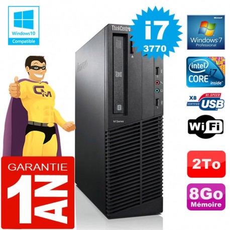 PC Lenovo M92p SFF Core I7-3770 Ram 8Go Disque 2 To Graveur DVD Wifi W7