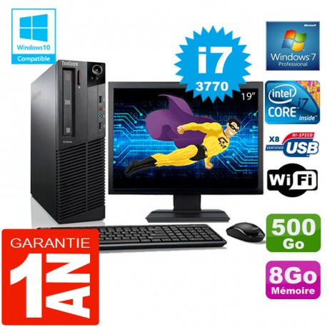 PC Lenovo M92p SFF Core I7-3770 Ram 8Go Disque 500 Go Wifi W7 Ecran 19"