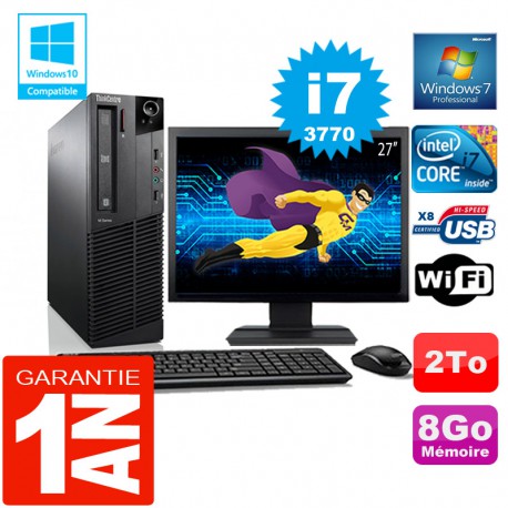PC Lenovo M92p SFF Core I7-3770 Ram 8Go Disque 2 To Wifi W7 Ecran 27"