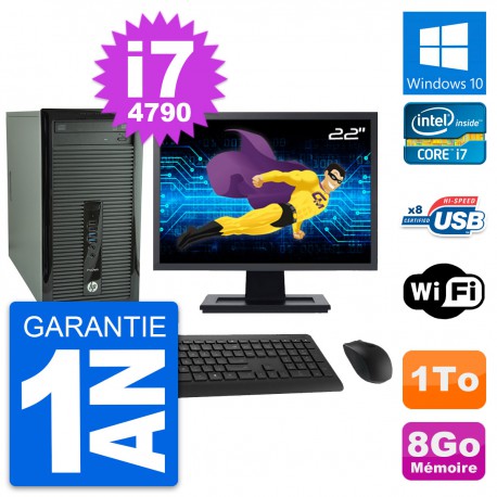 PC Tour HP 400 G1 Ecran 22" Intel i7-4790 RAM 8Go Disque Dur 1To Windows 10 Wifi