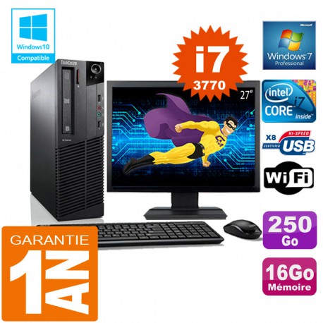 PC Lenovo M92p SFF Core I7-3770 Ram 16Go Disque 250 Go Wifi W7 Ecran 27"