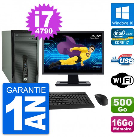 PC Tour HP 400 G1 Ecran 22" Intel i7-4790 RAM 16Go Disque 500Go Windows 10 Wifi