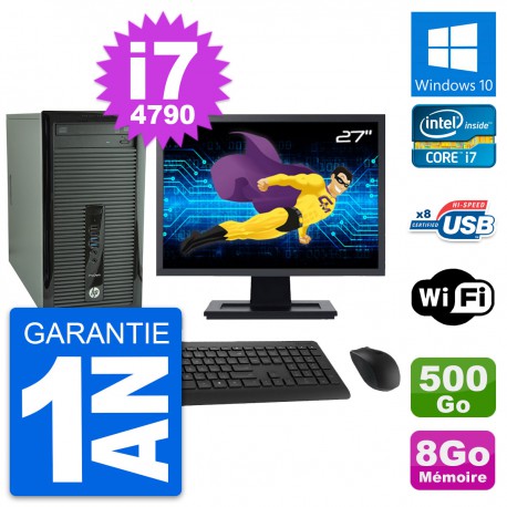 PC Tour HP 400 G1 Ecran 27" Intel i7-4790 RAM 8Go Disque 500Go Windows 10 Wifi