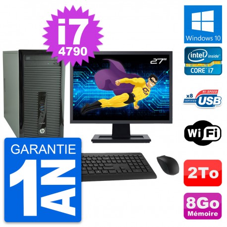 PC Tour HP 400 G1 Ecran 27" Intel i7-4790 RAM 8Go Disque Dur 2To Windows 10 Wifi