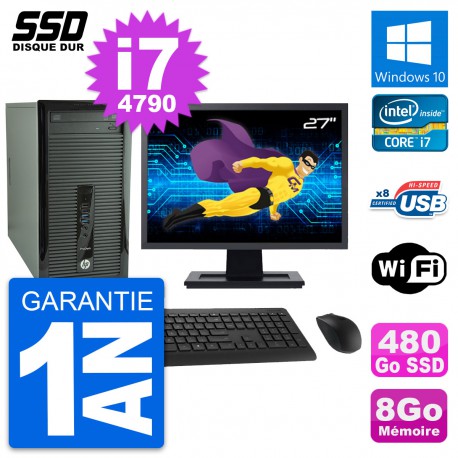 PC Tour HP ProDesk 400 G1 Ecran 27" i7-4790 RAM 8Go SSD 480Go Windows 10 Wifi