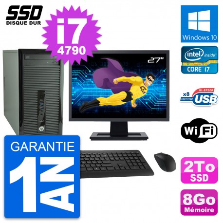 PC Tour HP 400 G1 Ecran 27" Intel Core i7-4790 RAM 8Go SSD 2To Windows 10 Wifi