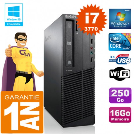 PC Lenovo M92p SFF Core I7-3770 Ram 16Go Disque 250 Go Graveur DVD Wifi W7