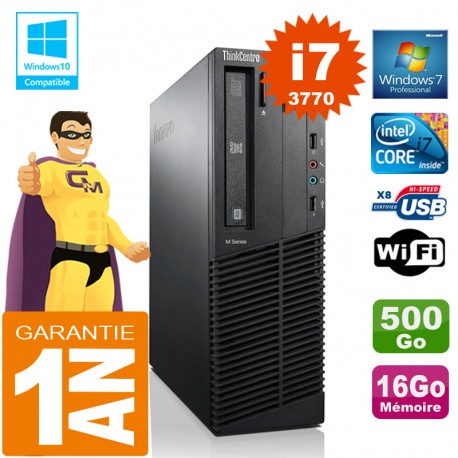 PC Lenovo M92p SFF Core I7-3770 Ram 16Go Disque 500 Go Graveur DVD Wifi W7