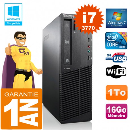 PC Lenovo M92p SFF Core I7-3770 Ram 16Go Disque 1 To Graveur DVD Wifi W7