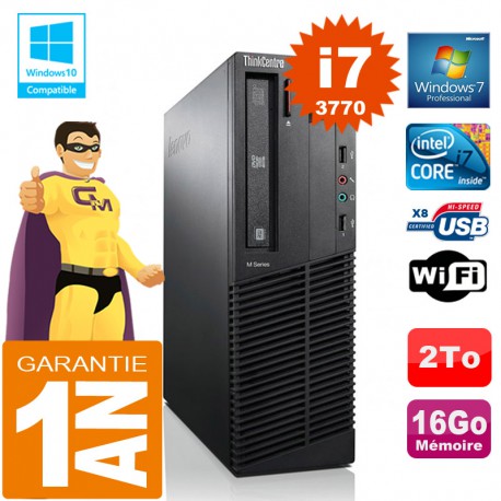 PC Lenovo M92p SFF Core I7-3770 Ram 16Go Disque 2 To Graveur DVD Wifi W7