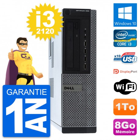 PC Dell OptiPlex 990 DT Intel Core i3-2120 RAM 8Go Disque 1To Windows 10 Wifi