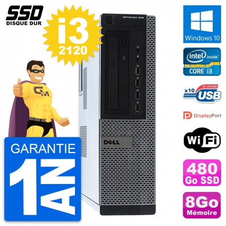 PC Dell OptiPlex 990 DT Intel Core i3-2120 RAM 8Go SSD 480Go Windows 10 Wifi