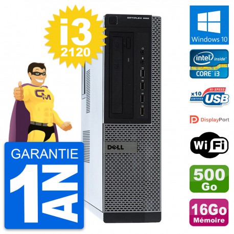 PC Dell OptiPlex 990 DT Intel i3-2120 RAM 16Go Disque Dur 500Go Windows 10 Wifi