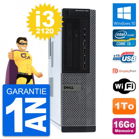 PC Dell OptiPlex 990 DT Intel i3-2120 RAM 16Go Disque Dur 1To Windows 10 Wifi