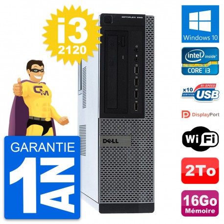 PC Dell OptiPlex 990 DT Intel i3-2120 RAM 16Go Disque Dur 2To Windows 10 Wifi