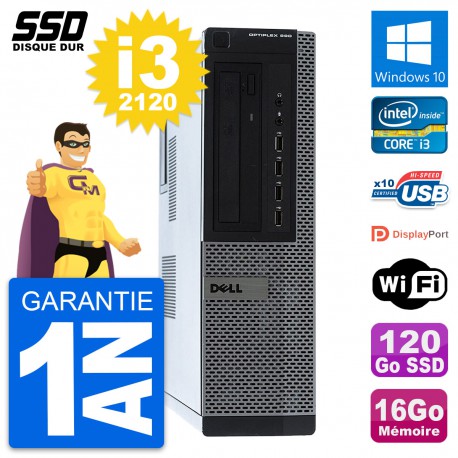 PC Dell OptiPlex 990 DT Intel Core i3-2120 RAM 16Go SSD 120Go Windows 10 Wifi
